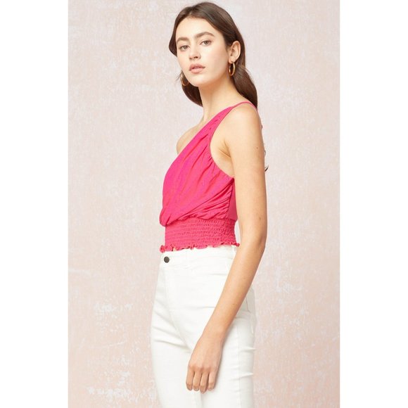 Entro One Shoulder Crop Top, Fuchsia - Picture 2 of 6